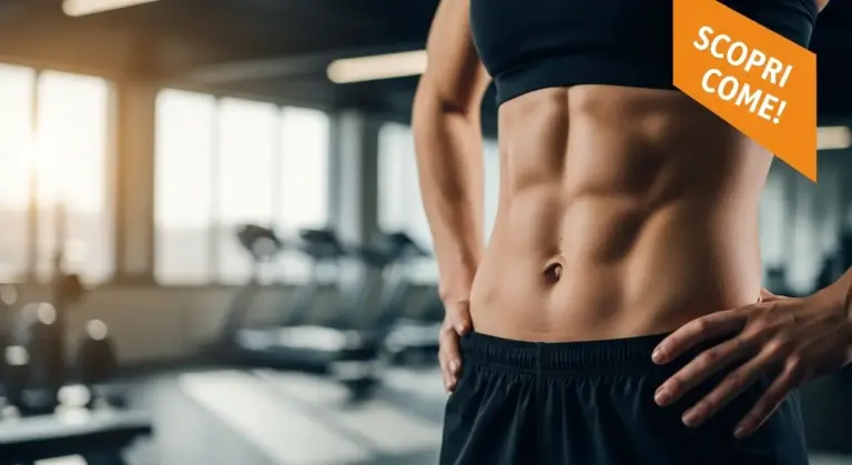 Persona con addominali definiti in palestra, simbolo di allenamento efficace