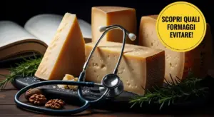 Formaggi stagionati su un tagliere con stetoscopio e rametti di rosmarino