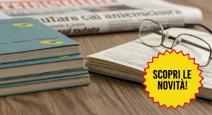 Libretti postali su un tavolo accanto a un paio di occhiali e un giornale